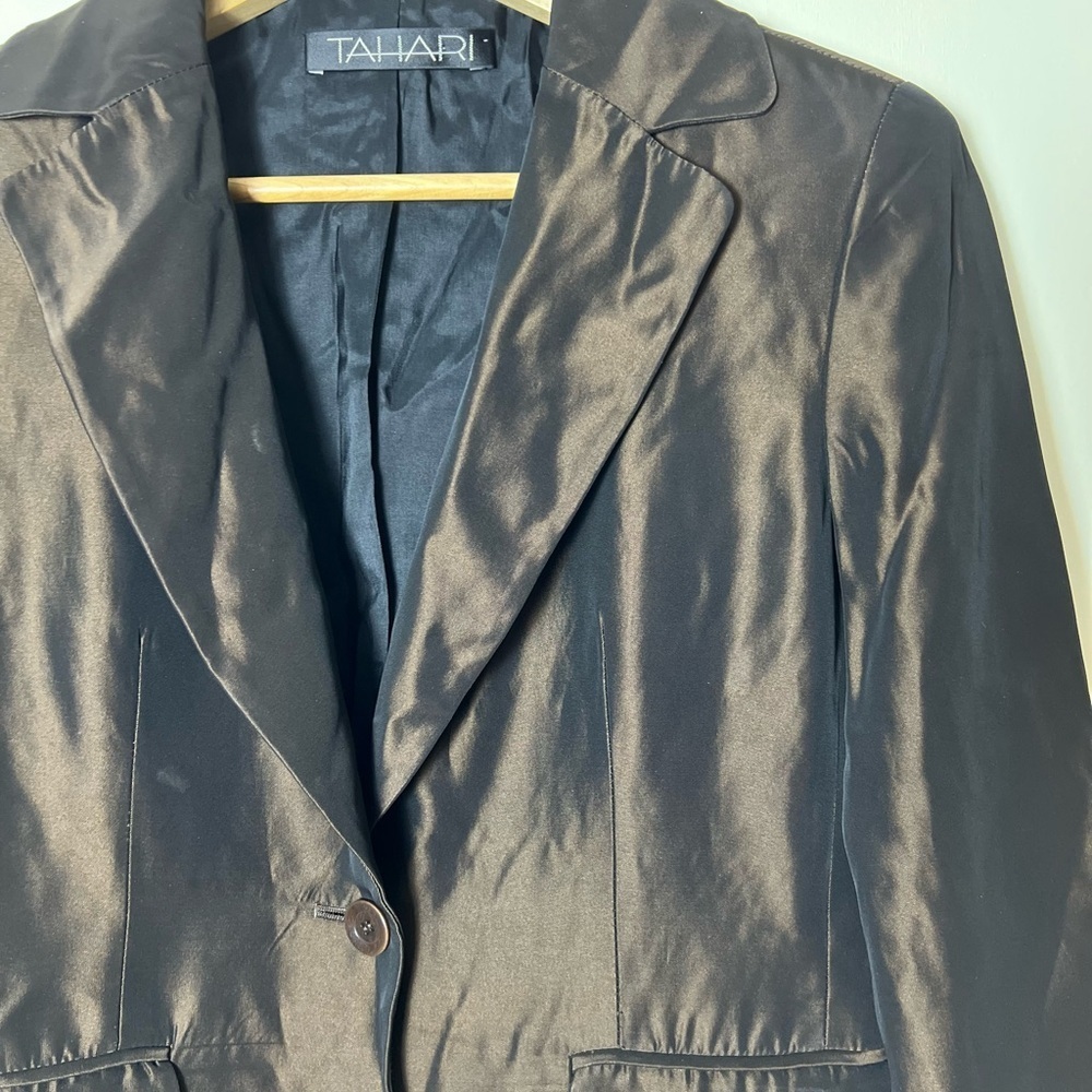 🛍️Tahari Women Blazer sz 2 Coat Metallic Brown Career Button Luxe Neutral Church - Picture 5 of 16